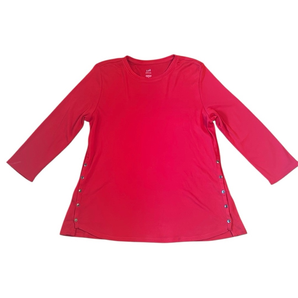 J.Jill Womens Red 100% Pima Cotton Side Button 3/4 Sleeve Tee Women Size Medium